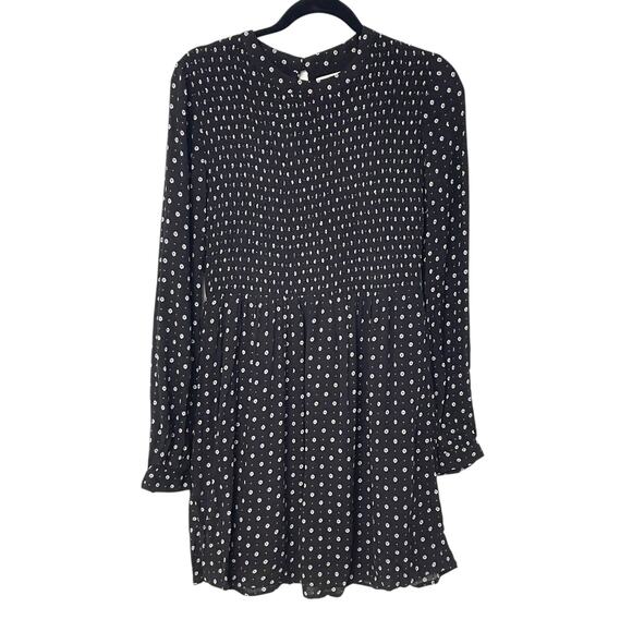 Lost + Wander Dress Black Geometric Long Sleeve Smocked Mini Dress Size M - Picture 1 of 9